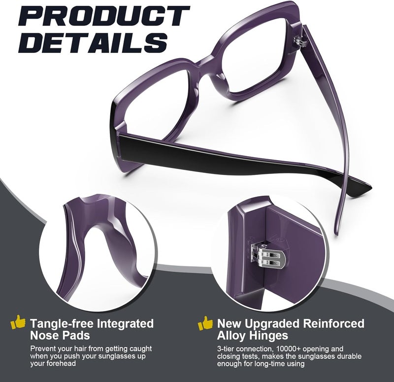 GQUEEN Oversized Fake Glasses Women Men Retro Thick Big Square Frame Clear Lens UV400 Protection Fashion Eyeglasses - Image 3
